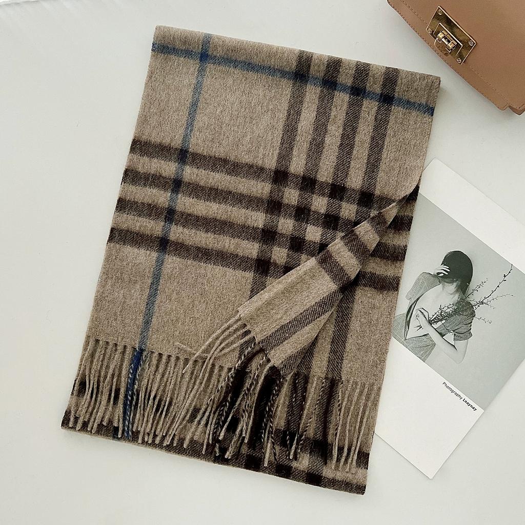100% Pure Wool Scarf Female Winter Warm Cashmere Shawl Checkerboard Couple Accessory Outdoor Wrap Windproof Scarf
