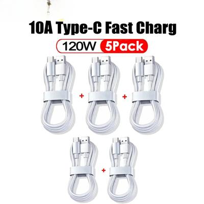 5Pcs Type C Super Fast Charge Data Cable 120W Quick Charger Cable for Samsung Xiaomi USB C Mobile Phone Data Cord