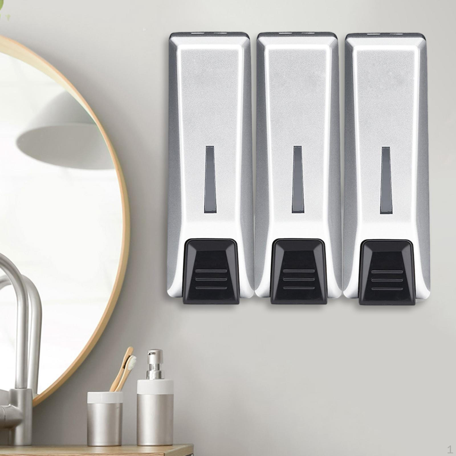 Dispenser , 3 Chamber Shower Gel Dispenser, Wall Mount Soap Bath with Triple Silver 350ml