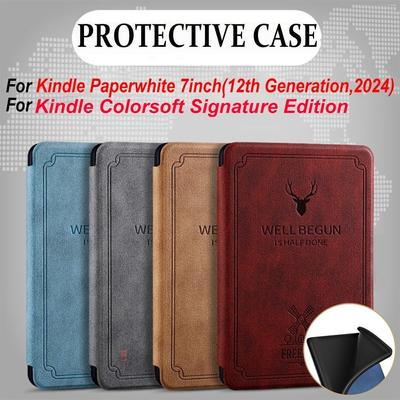 Funda de Cuero PU para Lector Electrónico KPW6 Carcasa Protectora para Kindle Paperwhite 2024 12ª Generación 7 pulgadas