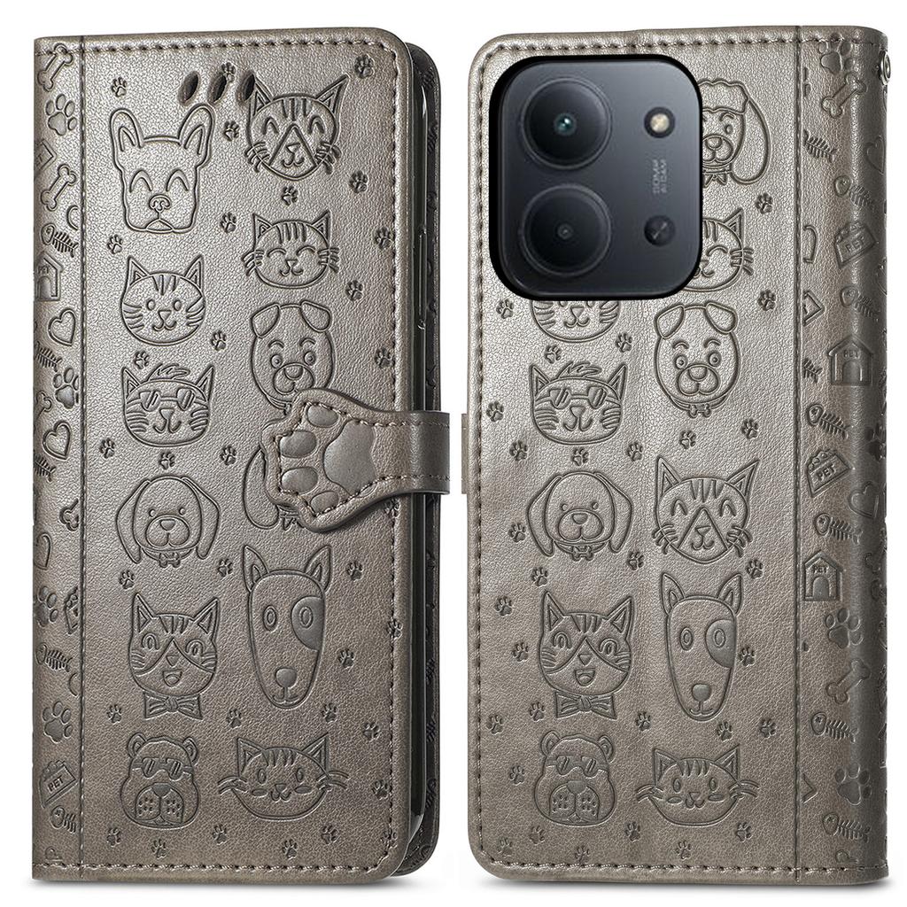 Phone Case For Xiaomi Redmi 15C 4G (EU) (173mm)/15C 5G (EU) (173mm)/Poco C85 4G (173mm) Flip Wallet Leather Cover with Cute Cat Dog Pattern
