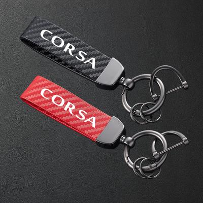 For Corsa Accessories Carbon Fiber Textured Leather Keychain Car Keyring