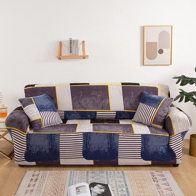 Geometrische große Sofabezüge für Wohnzimmer Ecke Chaiselongue Couch Schonbezüge elastische Sofaschutz Stuhl Sesselbezug 1 Stück