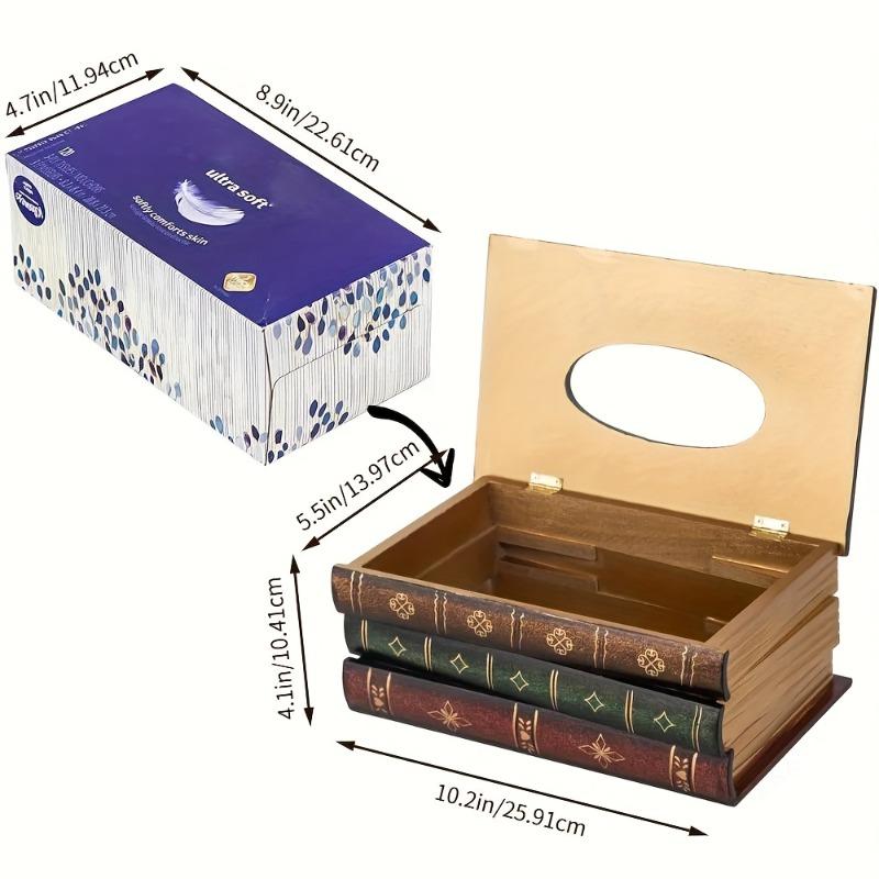 Wooden Vintage Book-Shaped Tissue Holder Dispenser Retro Bookmarkable Cover with Tissue Flaps Decorative Napkin Box Home Office
