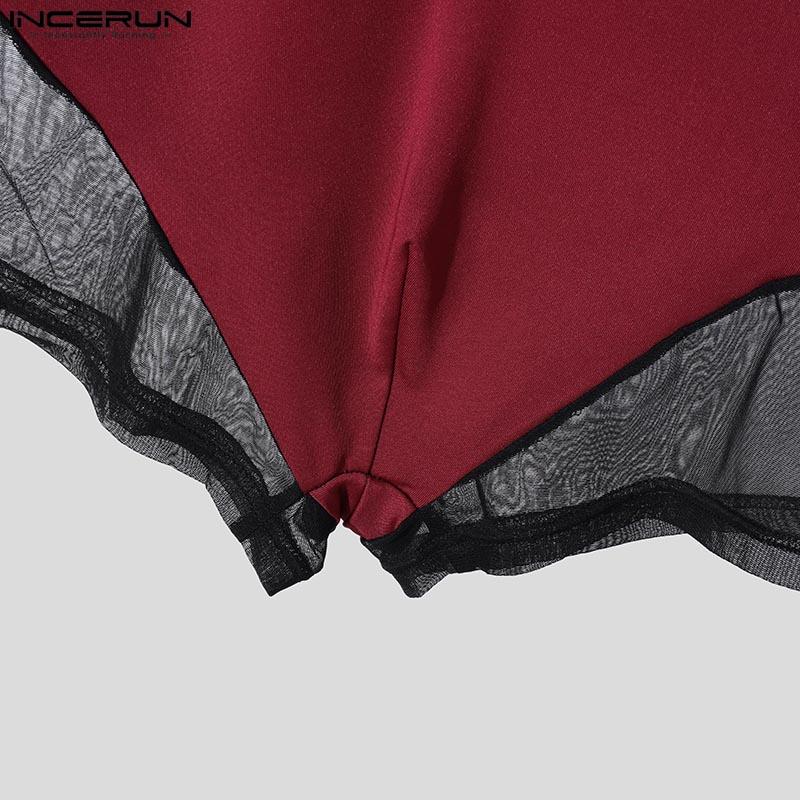 INCERUN Bărbați cu decolteu în V adânc din plasă mozaic transparent Salopete salopete