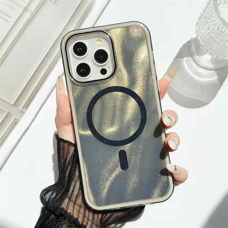 Luxury Fashion Quicksand Pattern Magnetic Phone Case For iPhone 16 15 14 13 12 11 Pro Max Shockproof Case