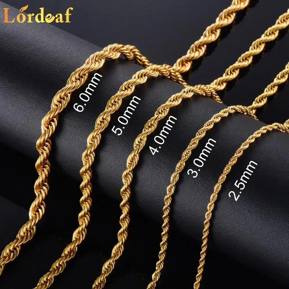 

2.5MM 3MM 4MM 5MM Real Gold Plated Stainless Steel Twist Rope Chain No Fade Necklace Jewelry for Men Women 4.0mm Wide&26 inches or 66cm золотий
