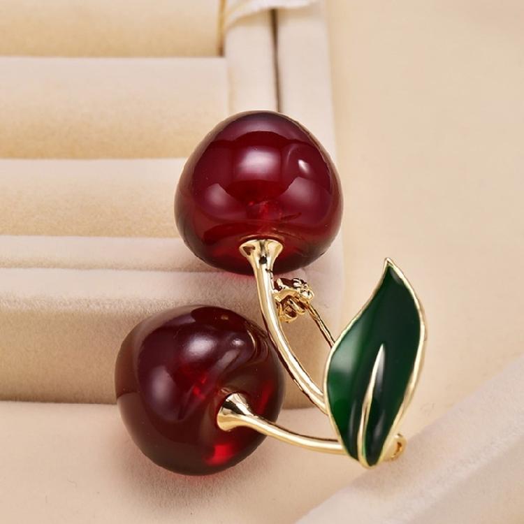 Alloy Cherry Brooch Cherry Corsage Pin Unique Plant Brooch for Those Who Love Unique and Eye Catching Accessories