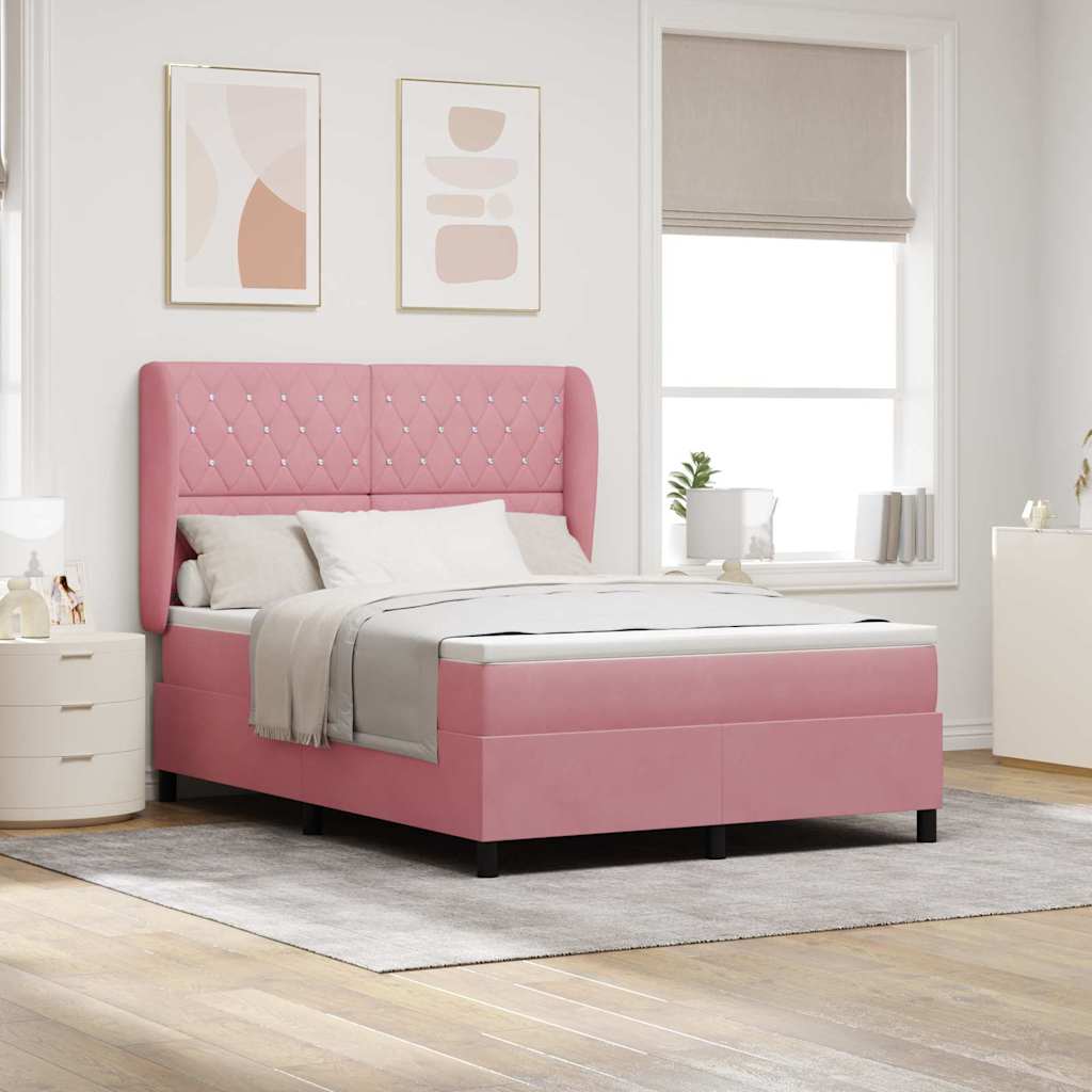 Box Spring Bed with Headboard Pink 190 x 140 cm Velvet