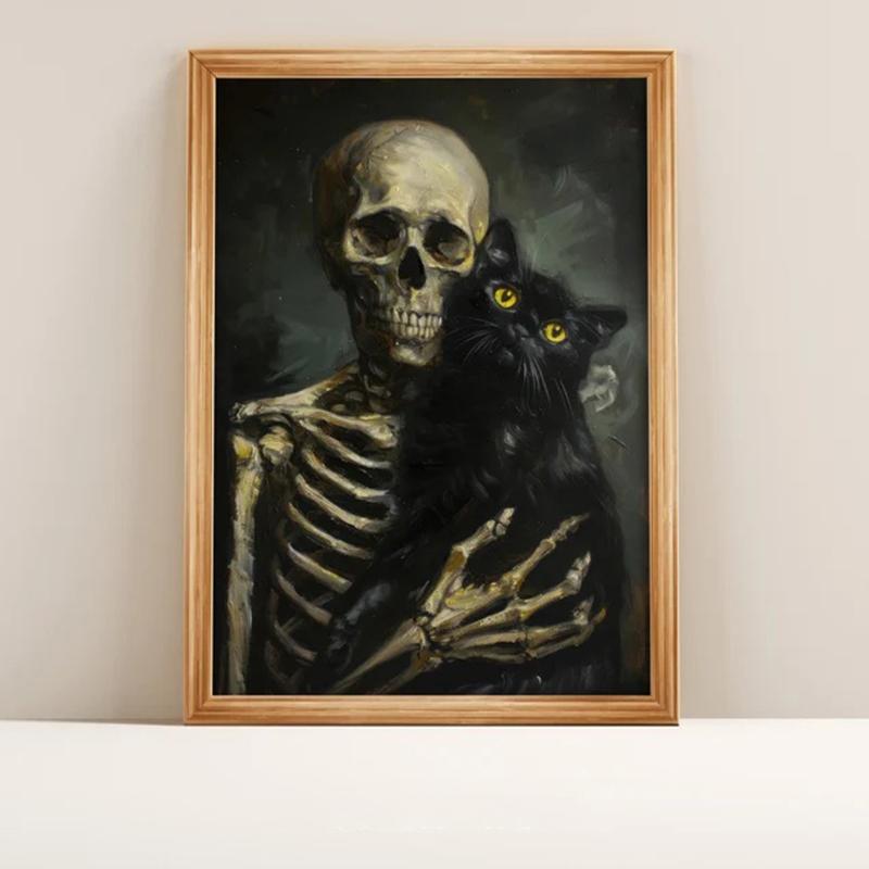 

Halloween Wall Art Print Canvas Poster Halloween Rustic Halloween Decor Halloween Skeleton Painting Skeleton Print Vintage Style 21X30CMNo Framed