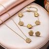 Elegant Five-Petal Rhinestone Flower Jewelry Set: 18K Gold-Plated Bracelet, Necklace & Earrings
