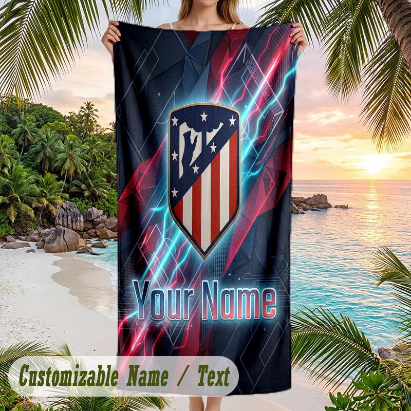 Beach Towel Atletico Madrid Print Custom Name Text Soft Towel for Swimming Pool