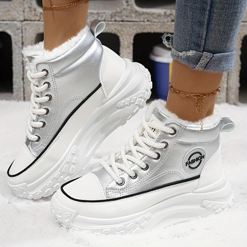 Damskie Nowe Zimowe Ciepłe Buty Casual do Biegania na Grubej Podeszwie i Botki do Kostki z Podszewką z Polaru Zwiększające Wzrost