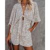 Women Holiday Leopard Print Casual Long Sleeve Depp V Neck Loose Jumpsuit