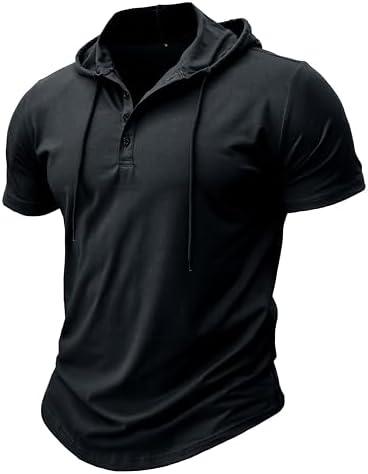 MakingDa Herren Sportliches Kapuzen-Kurzarm-Muskelpassform Fitnessstudio T-Shirt Leicht Atmungsaktiv