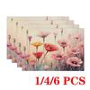 4/6pcs Rectangular Placemats Suitable for Dining Table - Elegant Watercolor Poppy Flower Table Decor, 12x18 Inch Washable Polyester with Poppy Design