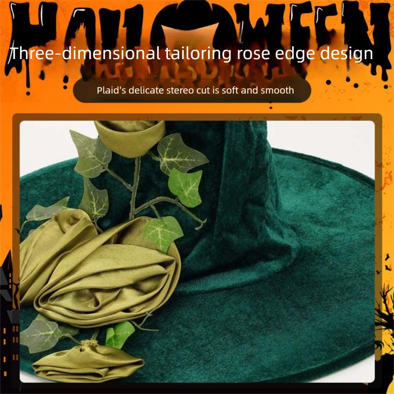 A Halloween Party Hat Witch Hat Artificial Flower Clothing Accessories Made of Polyester Fiber Green Magic Hat