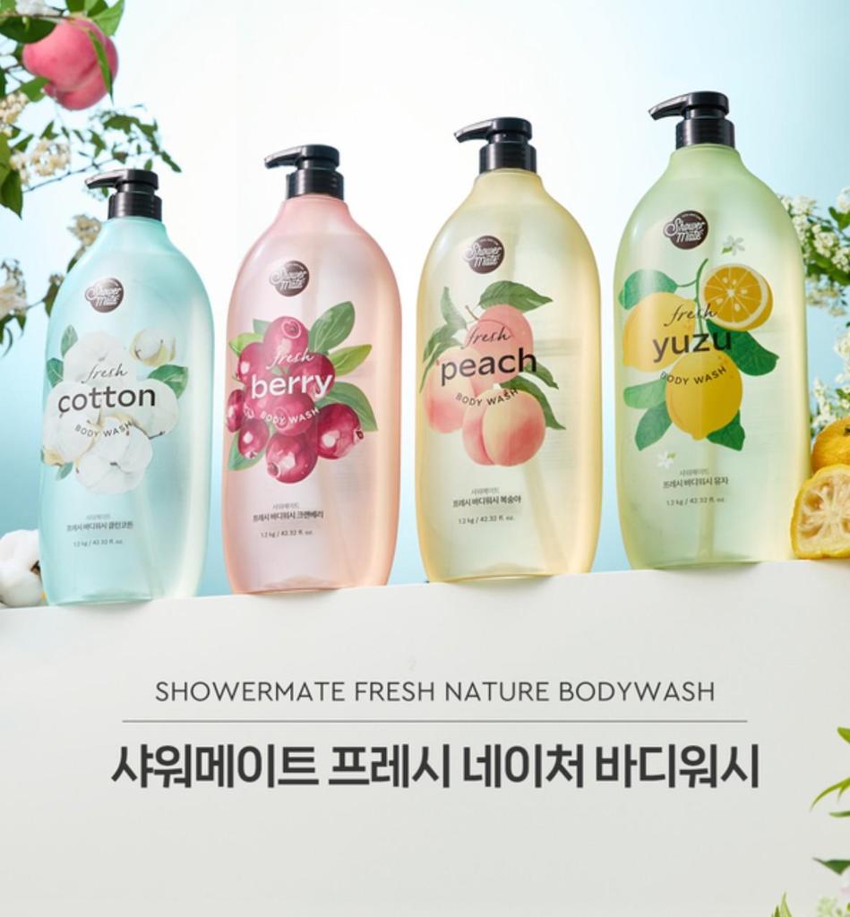 Duschgel Mate Körperpflege Früchte 4 Sorten(Pfirsich / Baumwolle / Beere / Yuzu) 1200g, koreanische Kosmetik