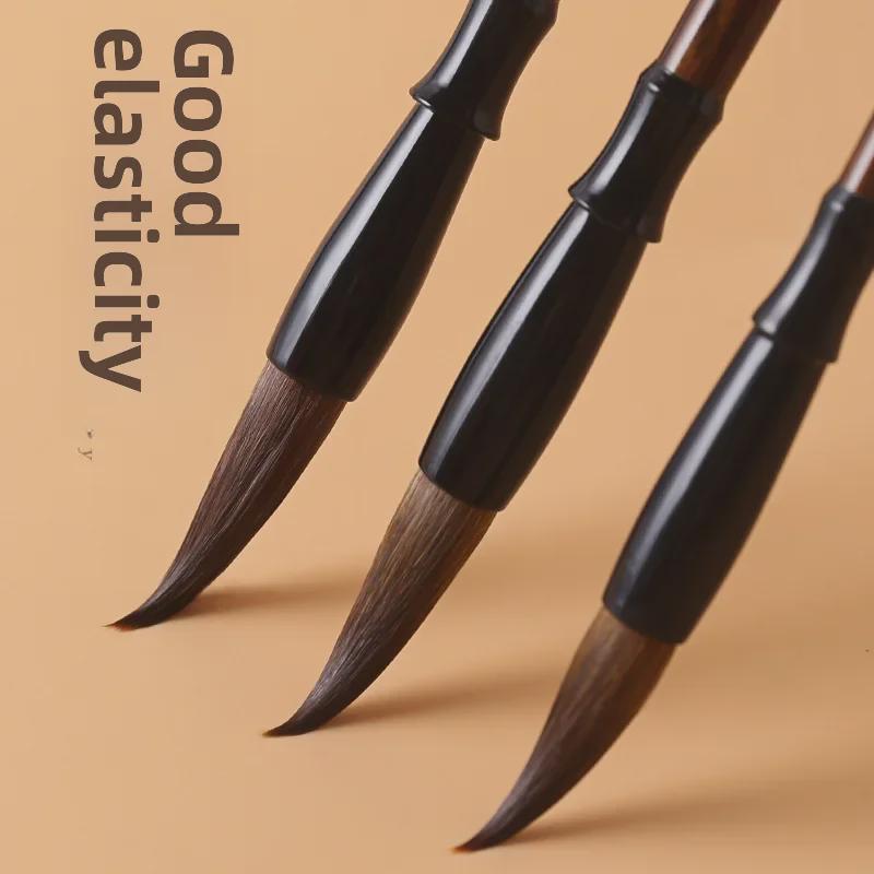 Wolf and Goat Hair Brushes for Primary School Calligraphy – Large, Medium, Small Solid Wood Brushes