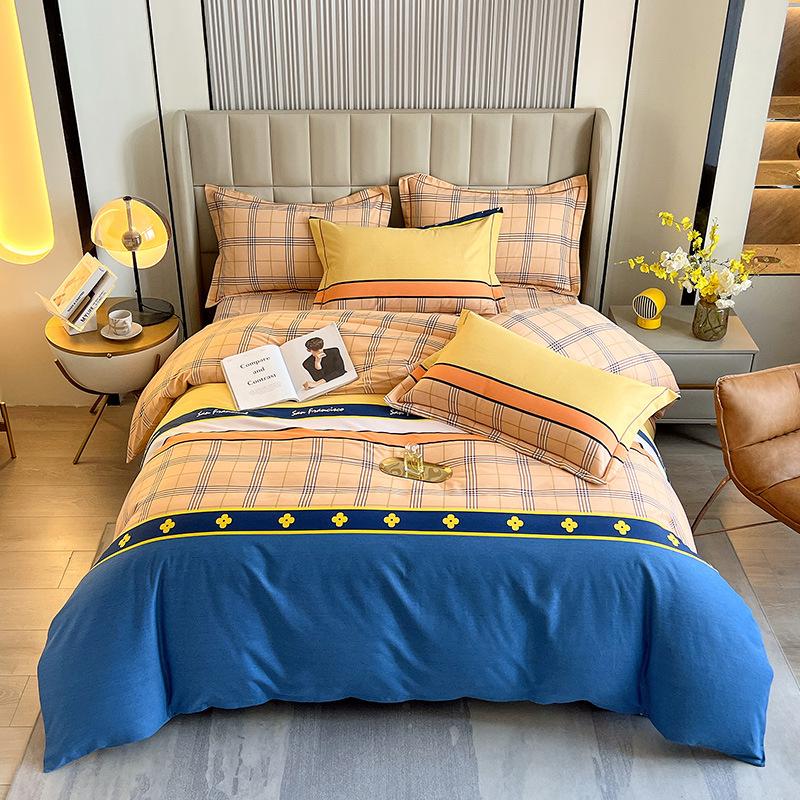 Vierteiliger Bettbezug und Bettbezug aus verdickter, gebürsteter reiner Baumwolle für Herbst und Winter