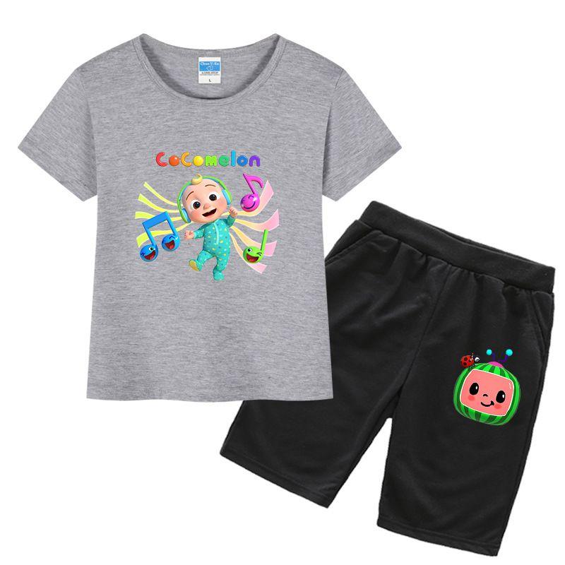 Kids Cocomelon Short Sleeve Tshirt Shorts Boys Girls 2pcs Tops Pants Set Casual