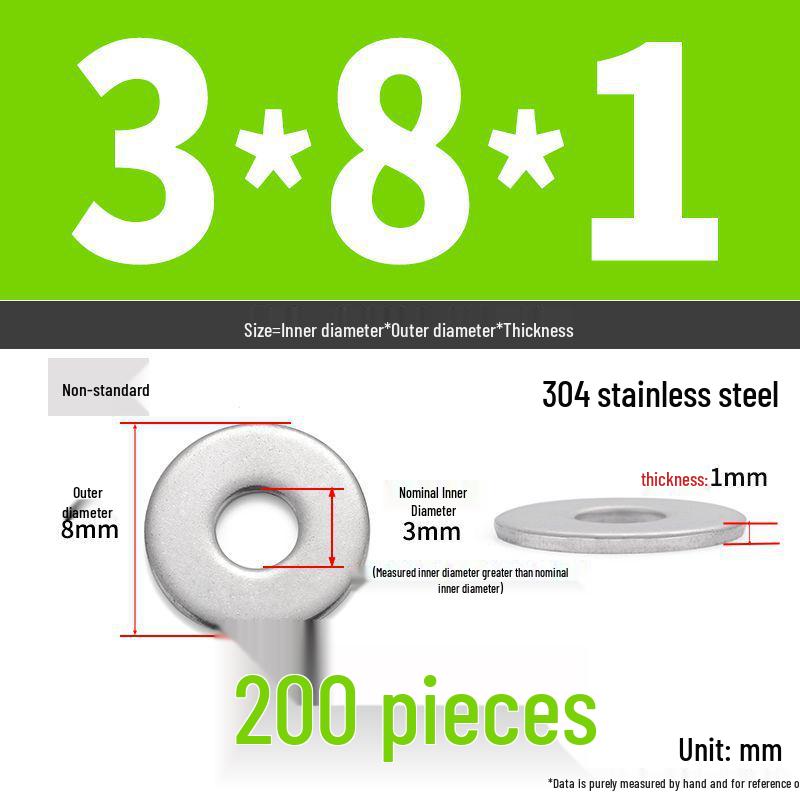 304 Stainless Steel Enlarged Flat Washer Ring (Sizes: M1.6-M22)