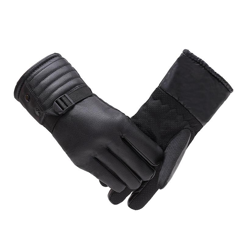 Leather gloves men's winter touch screen thickened fleece windproof warm motorcycle outdoor non-slip riding waterproof gloves