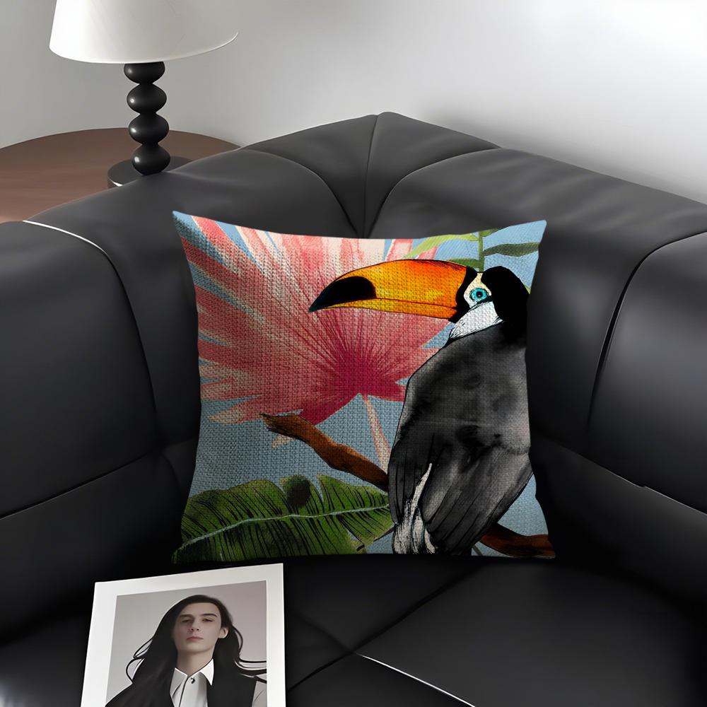 Toucan Fashion Cushion Cover Natural Linen Organic Fabric DoubleSided Printing Sofa Home Decor Gift Pillow Case