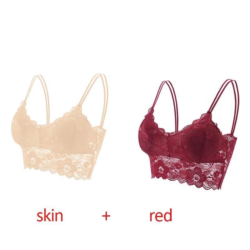 2Pcs Sexy Bra Women's Lace Bralette Floral Lingerie Underwear Wireless Padded Brassiere Seamless Ultra Strap Wire Free Bras Vest