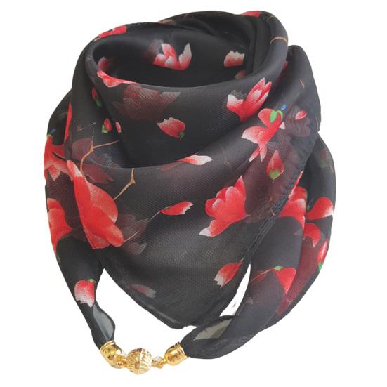 

Women Scarf Plant Flower Pattern Magnetic Metal Buckle Smooth Texture Scarf Sun Wind Protection Headscarf Beach Travel