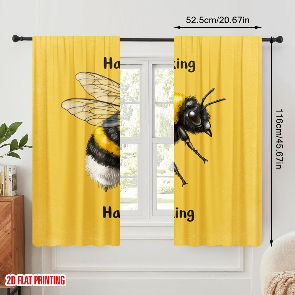 2pcs 2D Flat Printing Window Curtains Hard-working Bee Cute Bumblebee 100% Polyester Without Electricity Festive Holiday for
