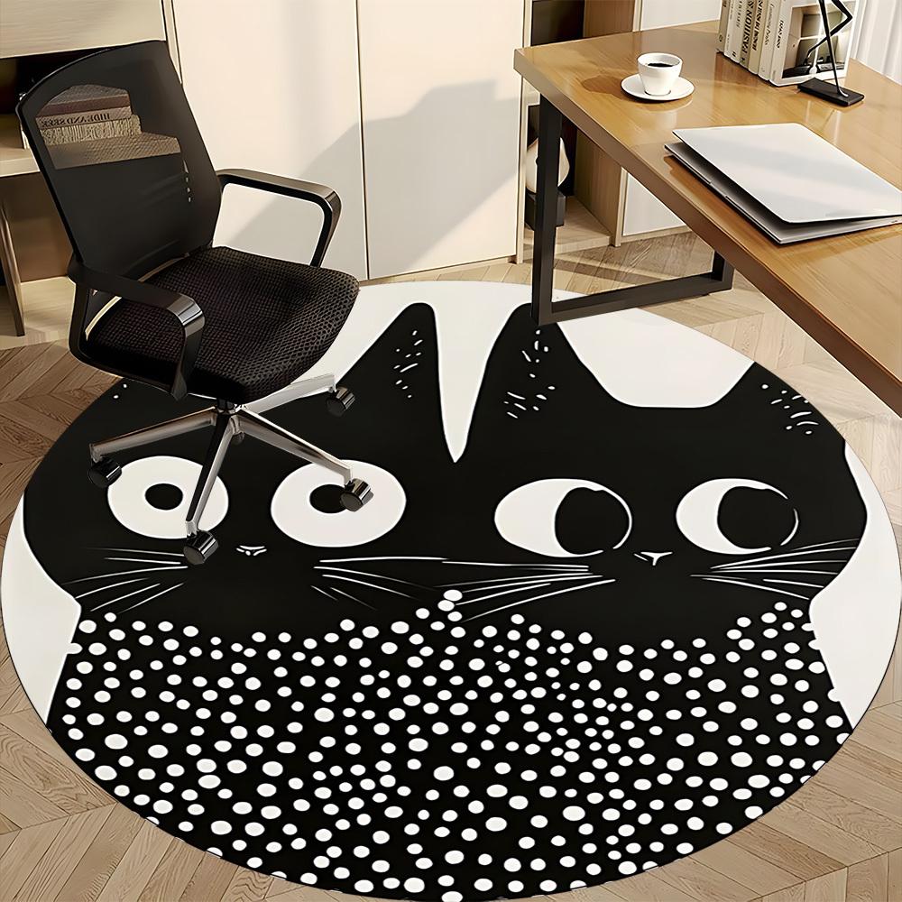 1pc Cat Pattern Office Round Area Rug, Under Office Chairs Bedroom Living Room Home Decor, Room Deco, Available in Various Sizes