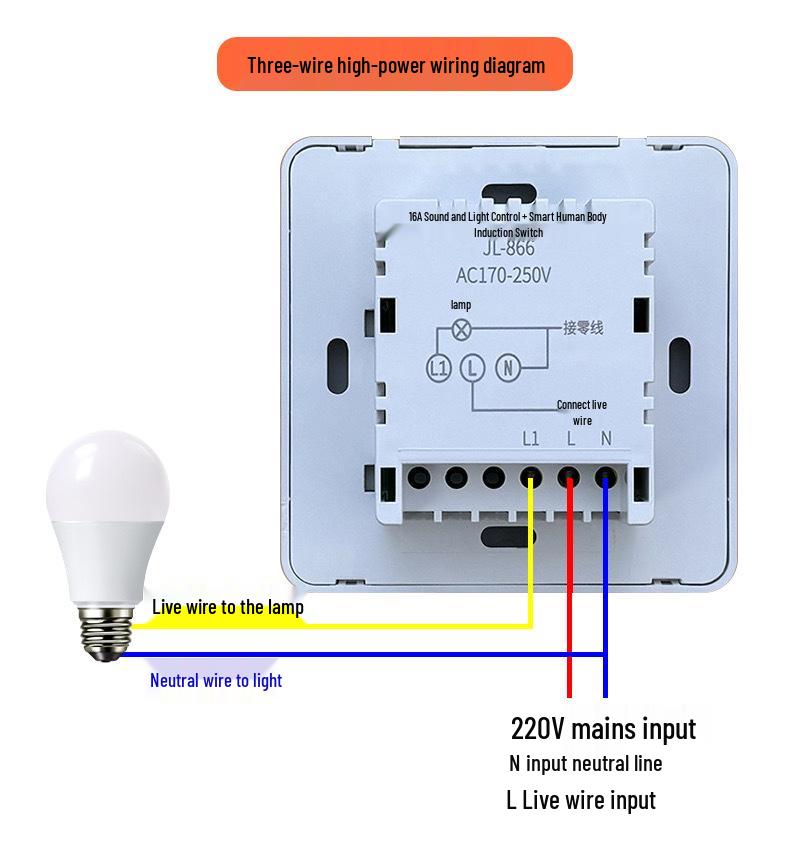 Type 86 Infrared Sound & Light Control with Human Body Sensor 220V Corridor Delay Switch