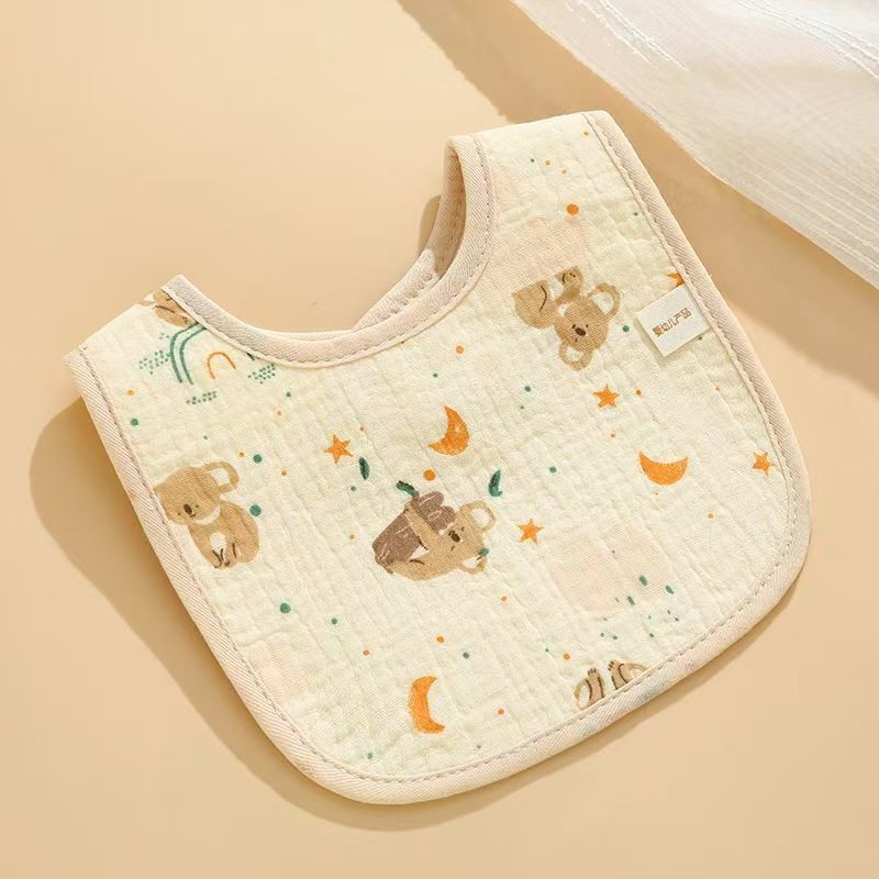 Soft Cotton Gauze Bibs for Infants, U-Shaped Drool Bibs for Newborn Boys and Girls, Adjustable Snap Closure, Waterproof, U-Shaped Design, Cute Print One Size