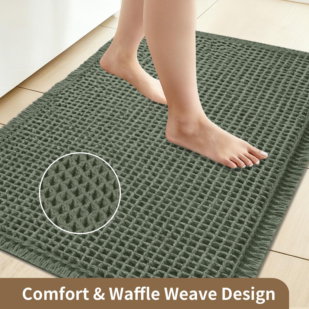 Tappetino da Bagno Waffle con Frange Super Assorbente Antiscivolo Ultra Morbido Lavabile in Lavatrice per Pavimento del Bagno di Casa Accanto a Vasca Doccia