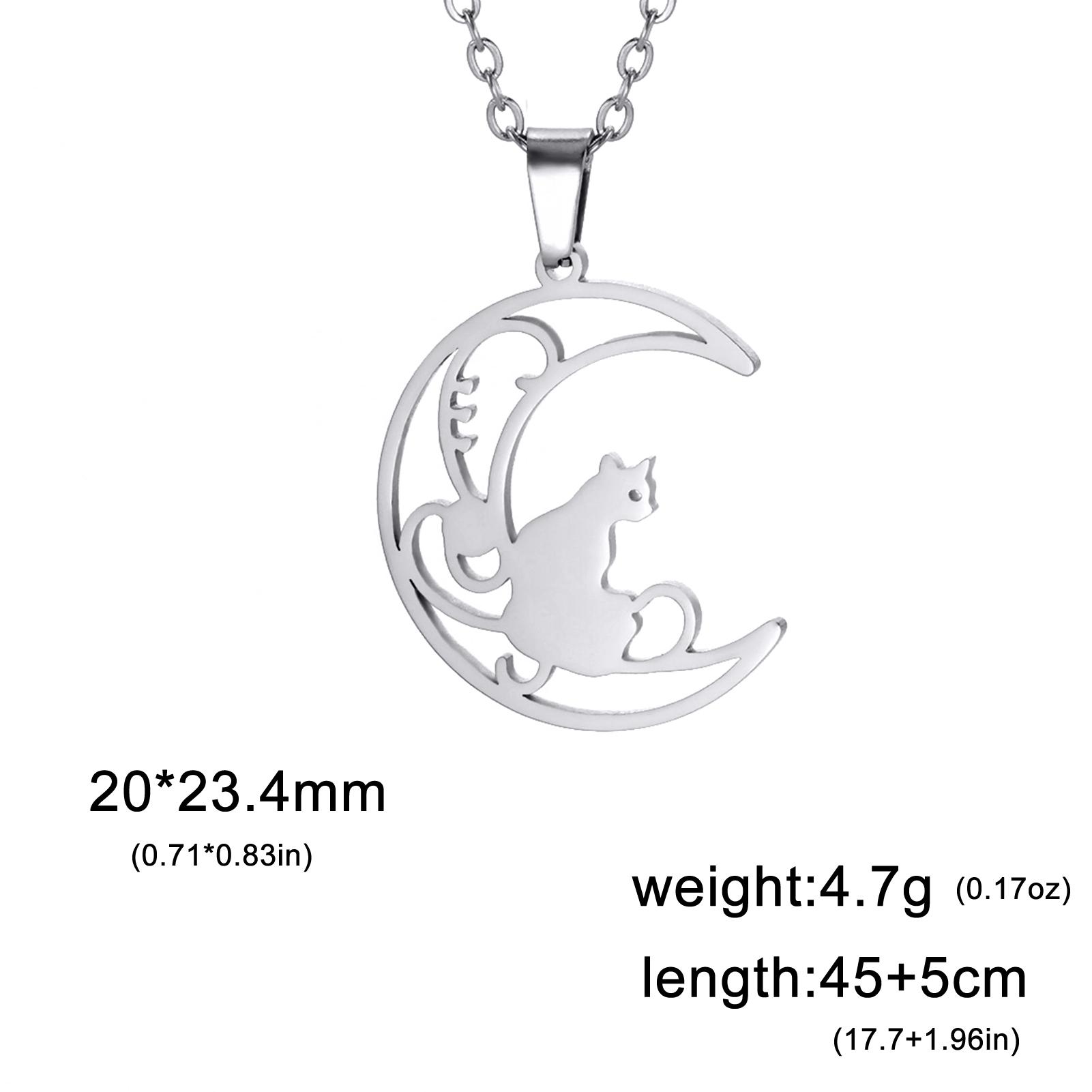 Cazador Crescent Moon Cat Pendant Necklaces for Women Animal Kitten Filigree Neck Chain 2026 Stainless Steel Jewelry Gift Trend