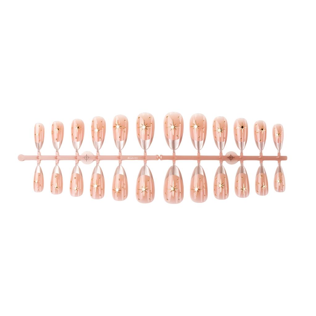 Golden Starry French Cat-Eye Almond False Nails 24 Pieces Elegant Design for Women