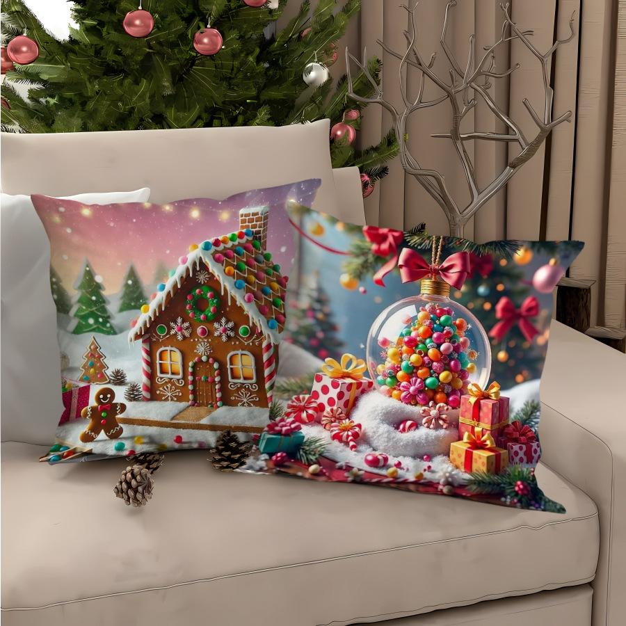 Christmas Pillow Cover Holiday Decoration Oil Painting Style Realistic Sofa Cushion Cover Bedroom Pillow