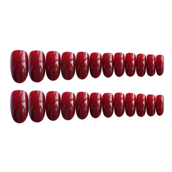 24Pcs Gel Fake Nails with Glue Removable Full Cover Wine Red French Tips DIY Nail Art