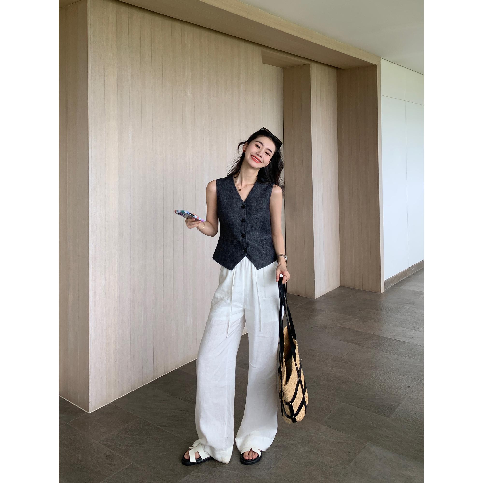 

Women s 100% Linen Wide-Leg Relaxed Drawstring Pants - Lightweight, Loose-Fit, Casual Style Medium