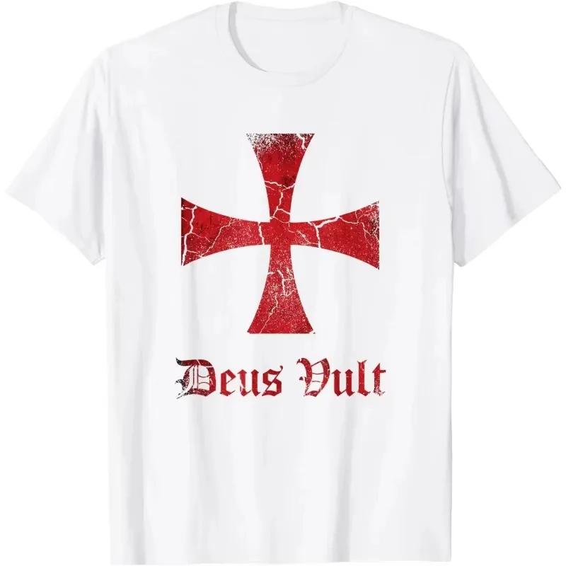 

2025 Deus Vault Knight Templar Cross Printed T-shirt Everyday Loose Fashion Comfortable Unisex Short Sleeve Casual Crusader Top S