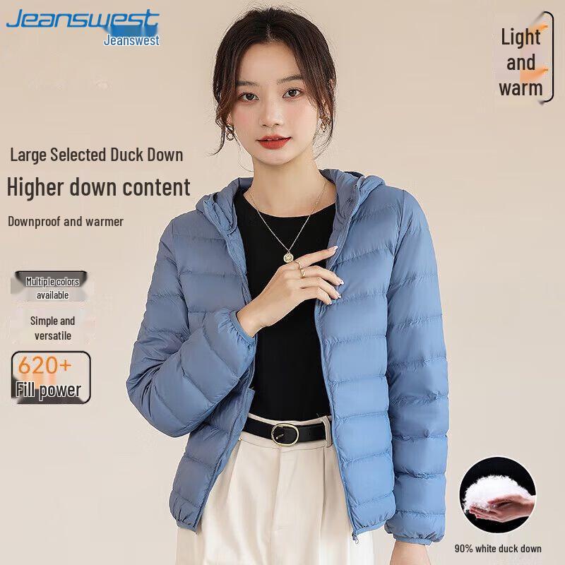 

JEANSWEST Women s Lightweight Hooded Short Down Jacket L