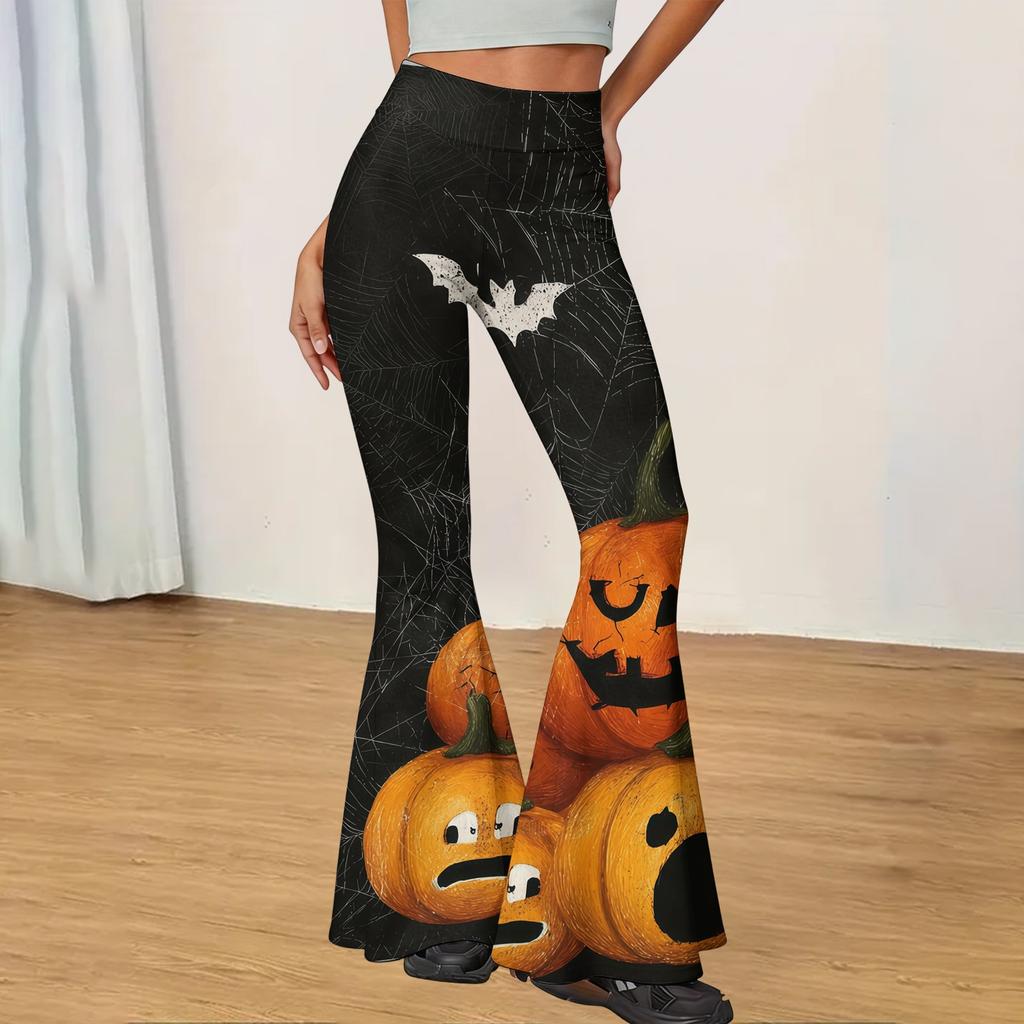 Women's Casual Halloween Print Flared Yoga Pants High Waist Stretchy Fitness Leggings Comfortable Lightweight Workout Trousers