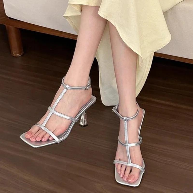 Fashion High Heels Women Sandals Square Toe Elegant Shoes Summer Fashion Dress Sexy Pumps Woman 2025 Designer Trend Party Female Shoes