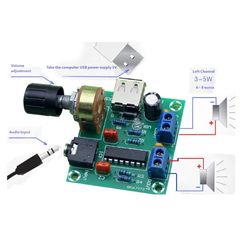5VDC Mono Power Amplifiers Module 5W Double Channel Output Battery Operated For Portable Projects