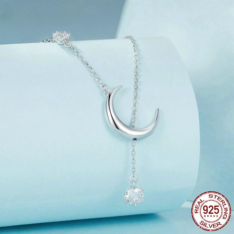 S925 Sterling Silber Y-Form Mond Anhänger Halskette Wassertropfen Zirkon Halskette für Frauen Jahrestag Geschenk Edlen Schmuck