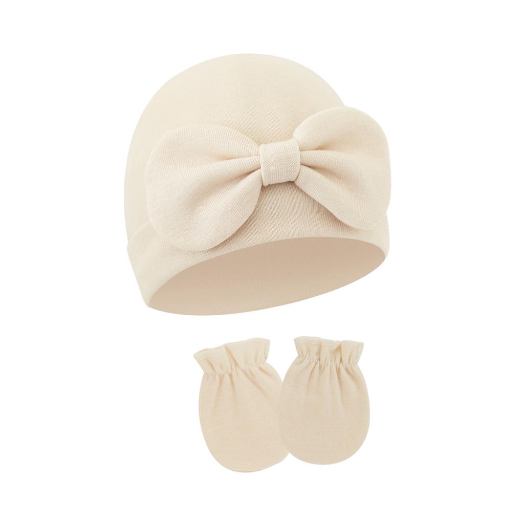 2025 Baby Bonnet Newborns Fetal Cap Fashionable Brimless Hat Trendy Headgear with Anti-grab Mittens Soft Gloves