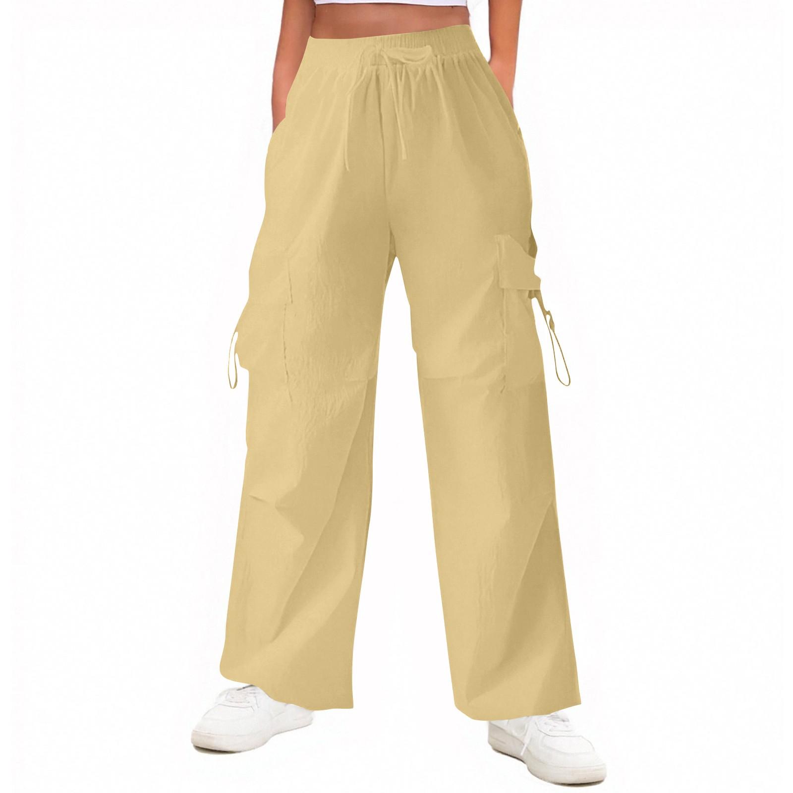 

Женские брюки-карго, повседневные, легкие, однотонные, свободные, эластичные, длинные брюки с завязками и карманами XL жёлтый