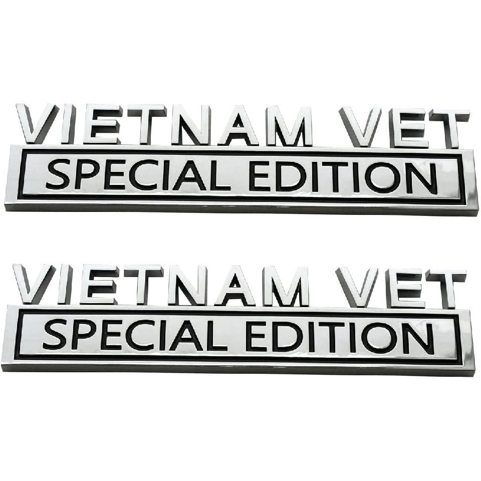 2PCS Vietnam Vet Special Edition Emblems 3D Raised Decals Exterior Truck Stickers Fender Vietnam Veteran Badges Replacement for F150 F250 F350 Chevy