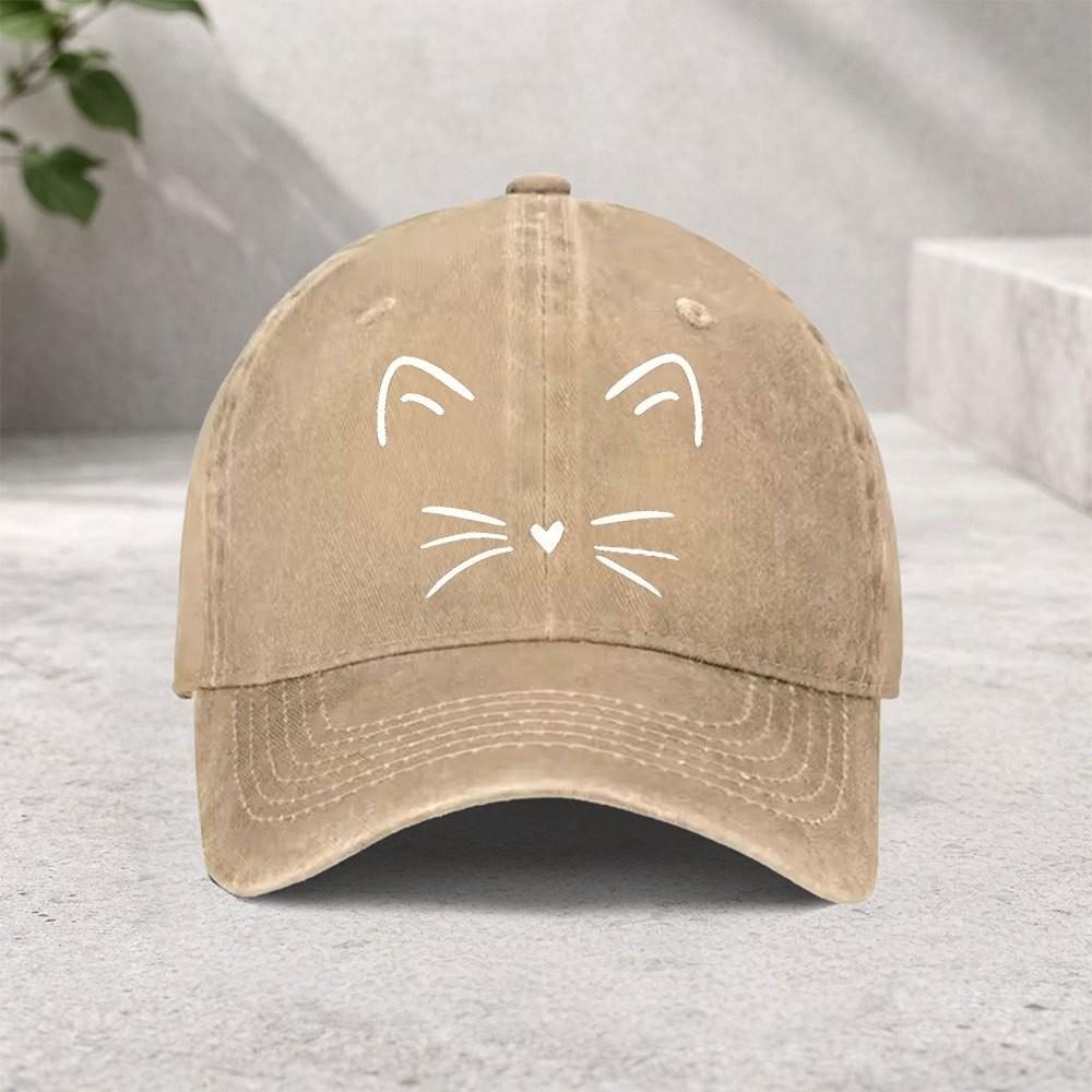 Cartoon Cat Face Baseball Cap Unisex Washed Cotton Adjustable Vintage Street HipHop Hat